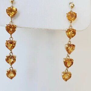 18K yellow gold and citrine heart dangle drop earrings